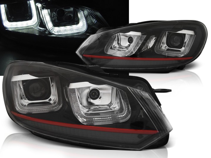 Prednja svjetla U-LED DRL Golf 7 GTI look (crna) / Volkswagen Golf 6 (10.2008-2012), LPVWP5