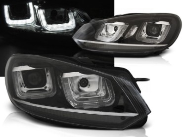 Prednja svjetla U-LED DRL Golf 7 look (crna) / Volkswagen Golf 6 (10.2008-2012), LPVWP3