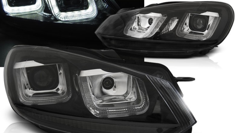 Prednja svjetla U-LED DRL Golf 7 look (crna) / Volkswagen Golf 6 (10.2008-2012), LPVWP4