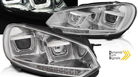 Prednja svjetla U-LED DRL LED SEQ žmigavci Golf 7 look (chrome) / Volkswagen Golf 6 (10.2008-2012), LPVWR4