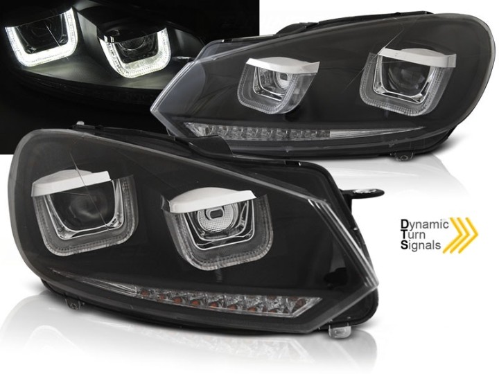 Prednja svjetla U-LED DRL LED SEQ žmigavci Golf 7 look (crna) / Volkswagen Golf 6 (10.2008-2012), LPVWR5
